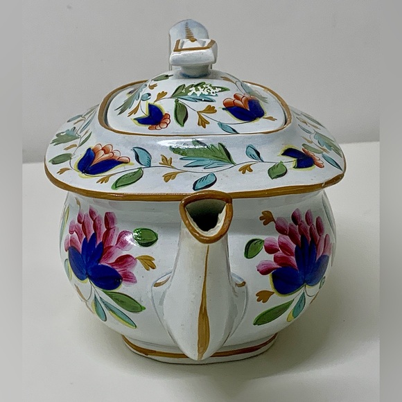 19th Century Antique Gaudy Dutch Grape Pattern Hand Painted Teapot - Picture 6 of 16